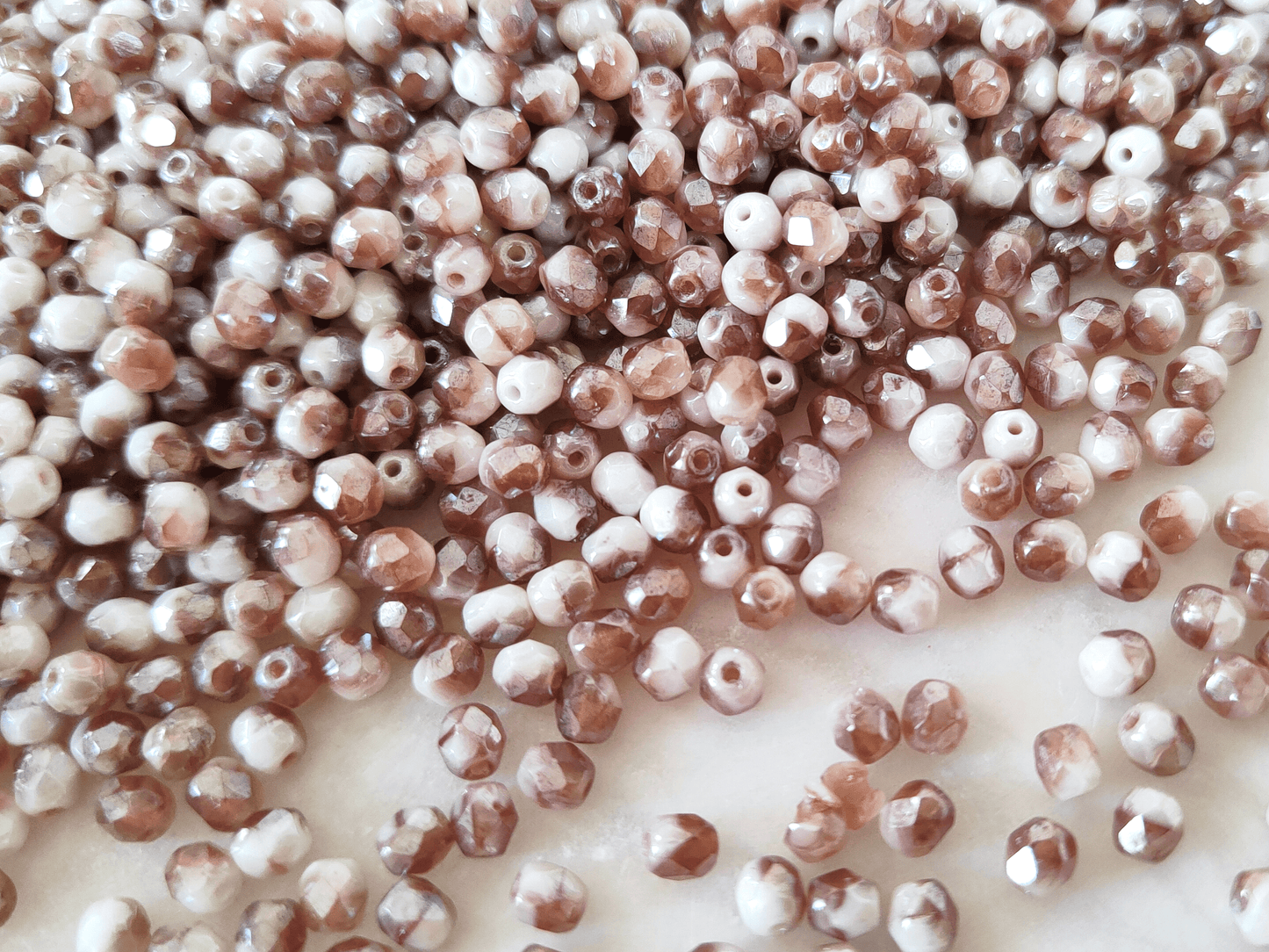 4mm fire-polished beads - white & brown