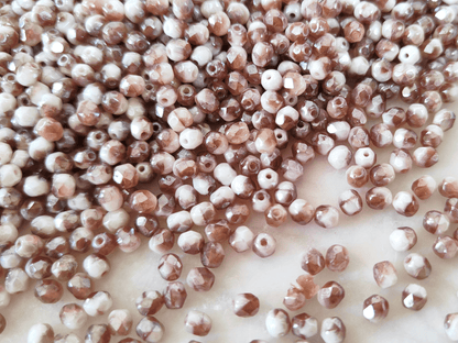 4mm fire-polished beads - white & brown