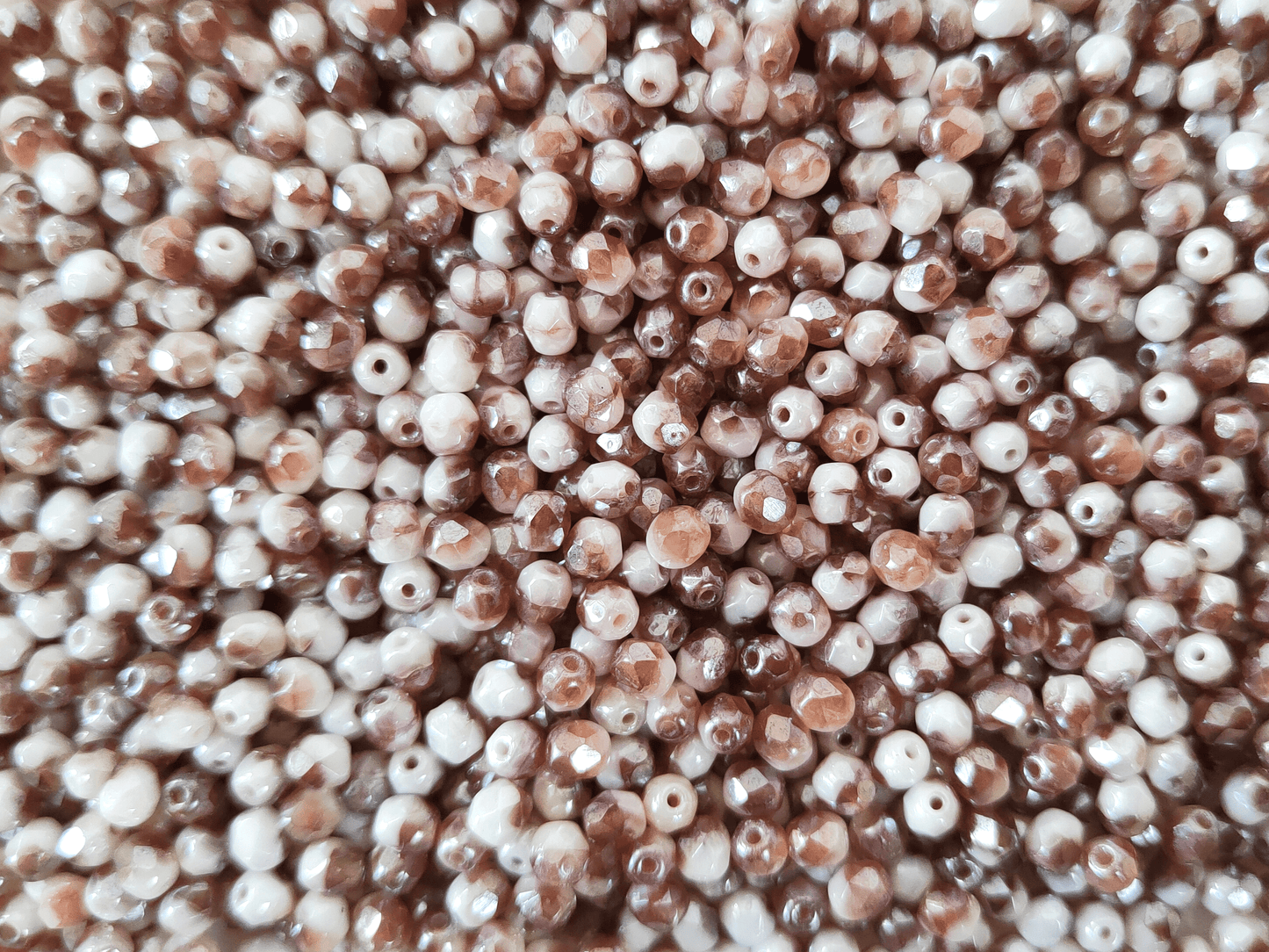 4mm fire-polished beads - white & brown
