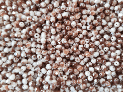 4mm fire-polished beads - white & brown