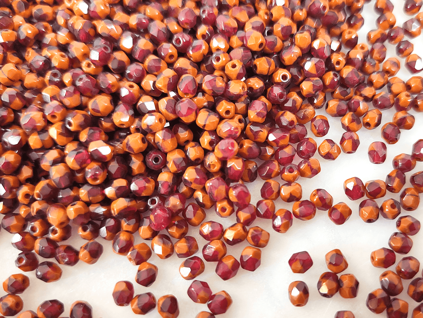 4mm Glasschliffperlen - Weinrot & Karamell