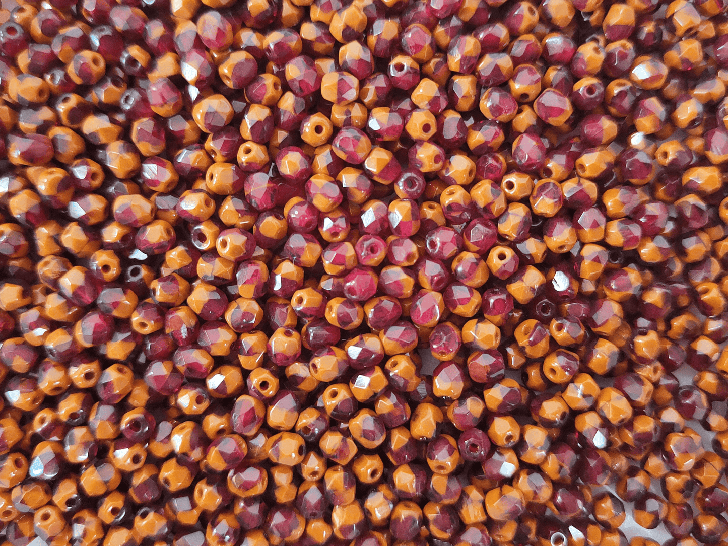 4mm Glasschliffperlen - Weinrot & Karamell
