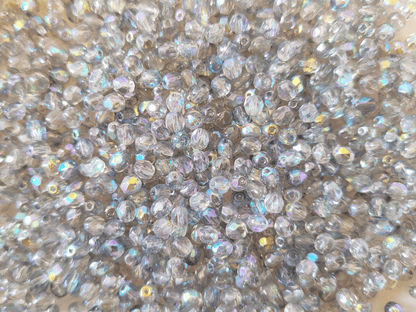 4mm fire-polished beads - light gray AB