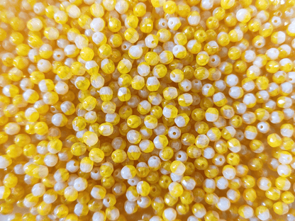 4mm Glasschliffperlen - milchig Weiß & Sonnengelb