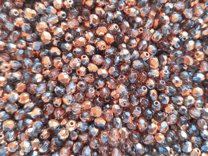 4mm Glasschliffperlen - Gunmetal & Kupfer