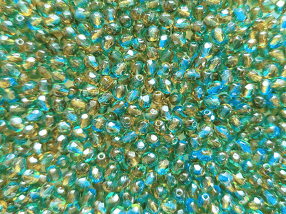 4mm Glasschliffperlen - ombre Türkis & Orange