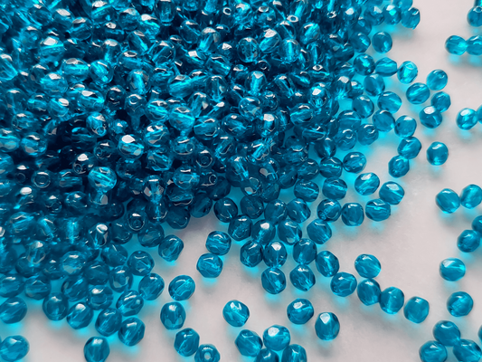 4mm Glasschliffperlen - dunkles Karibikblau