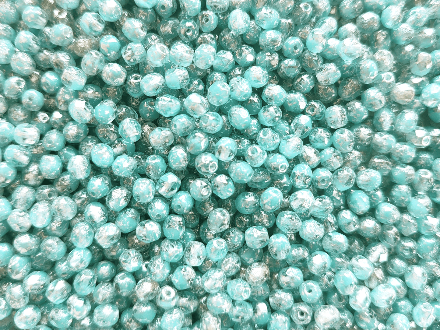 4mm fire-polished beads - colorless, turquoise & silver