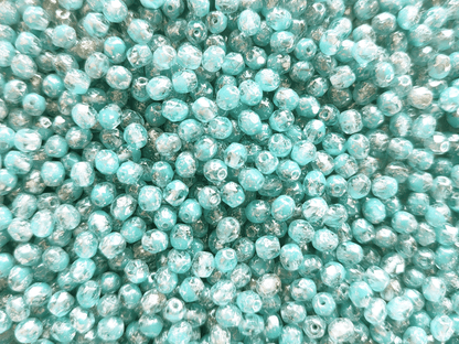 4mm fire-polished beads - colorless, turquoise & silver