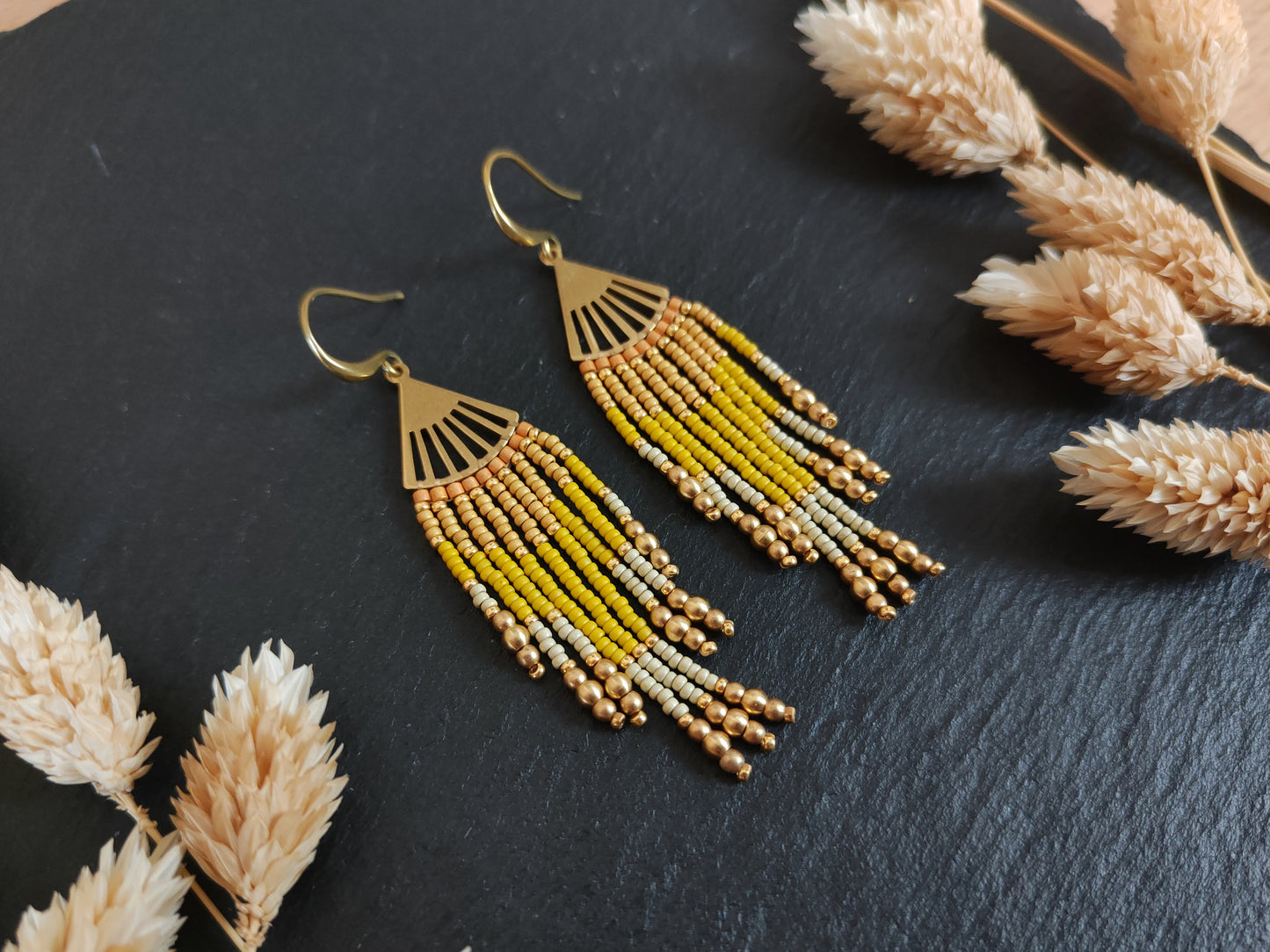 Mini fringe earrings "Lorcan" - yellow