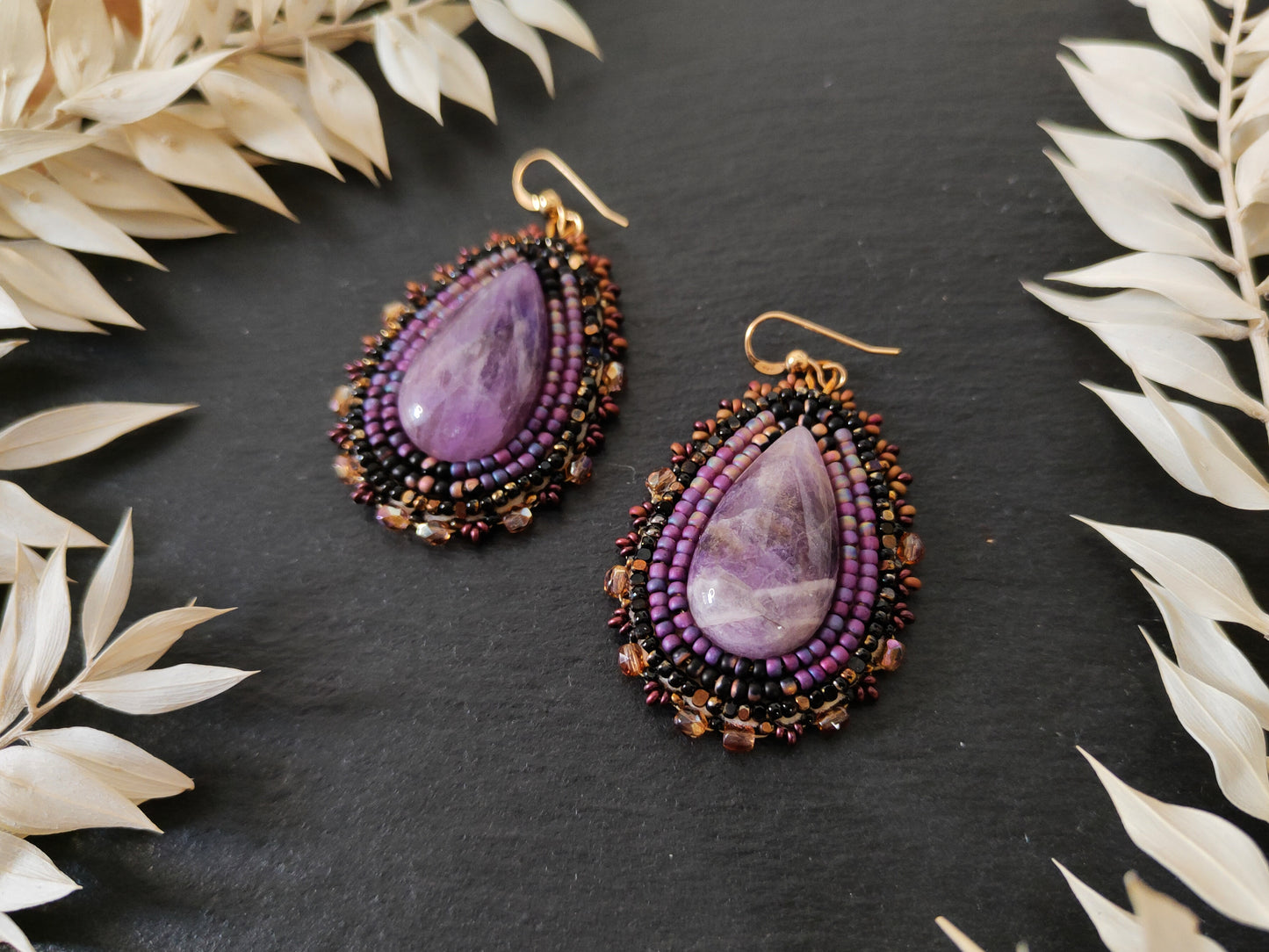 Dangle earrings with amethyst - purple