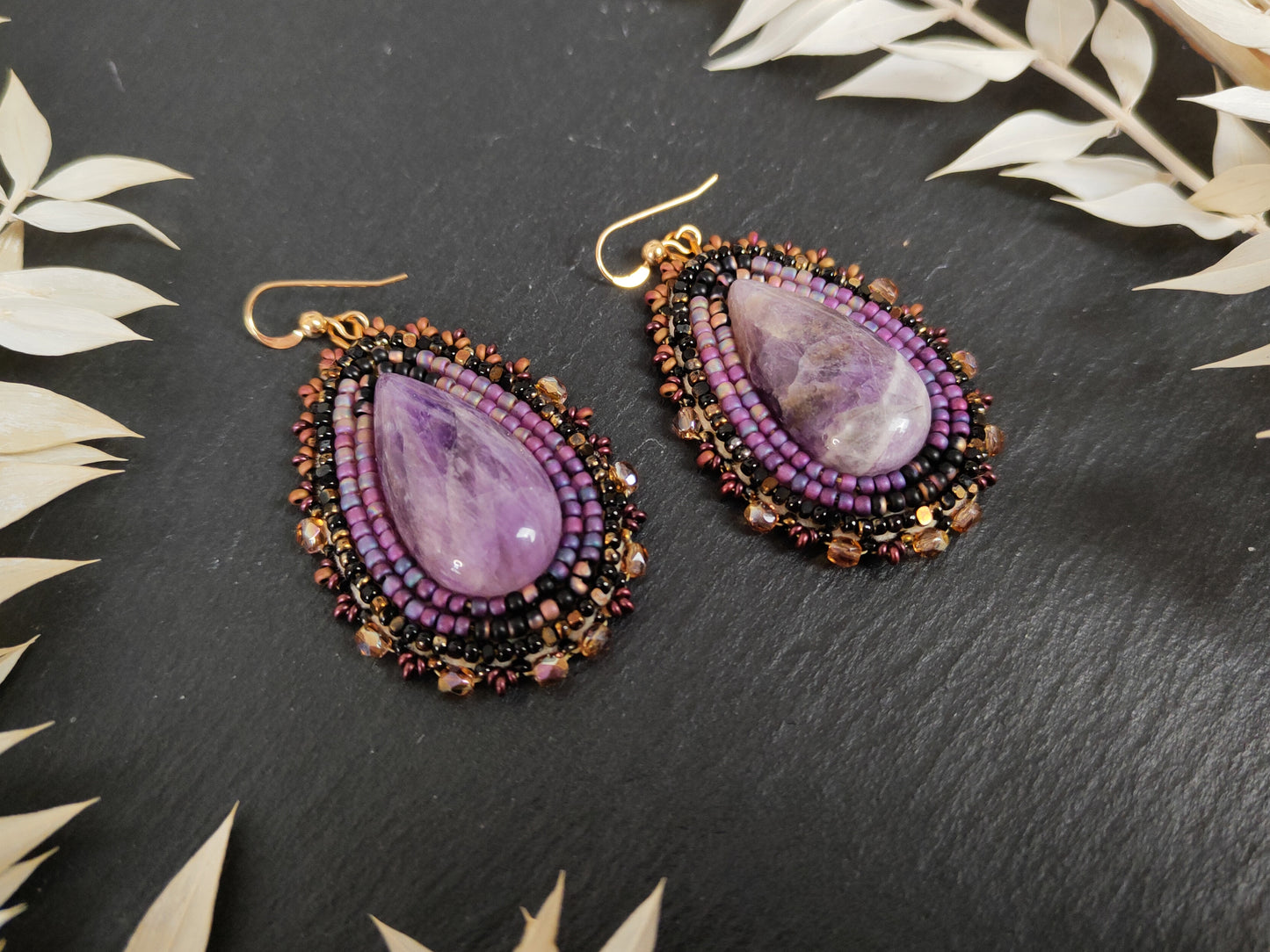 Dangle earrings with amethyst - purple
