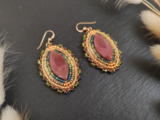 Ombre dangle earrings with agate - green