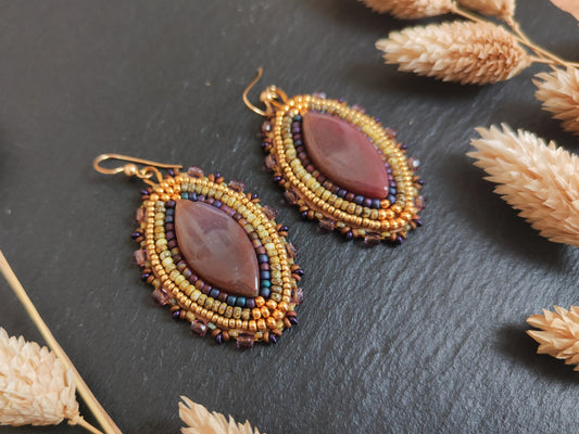 Ombre dangle earrings with agate - purple