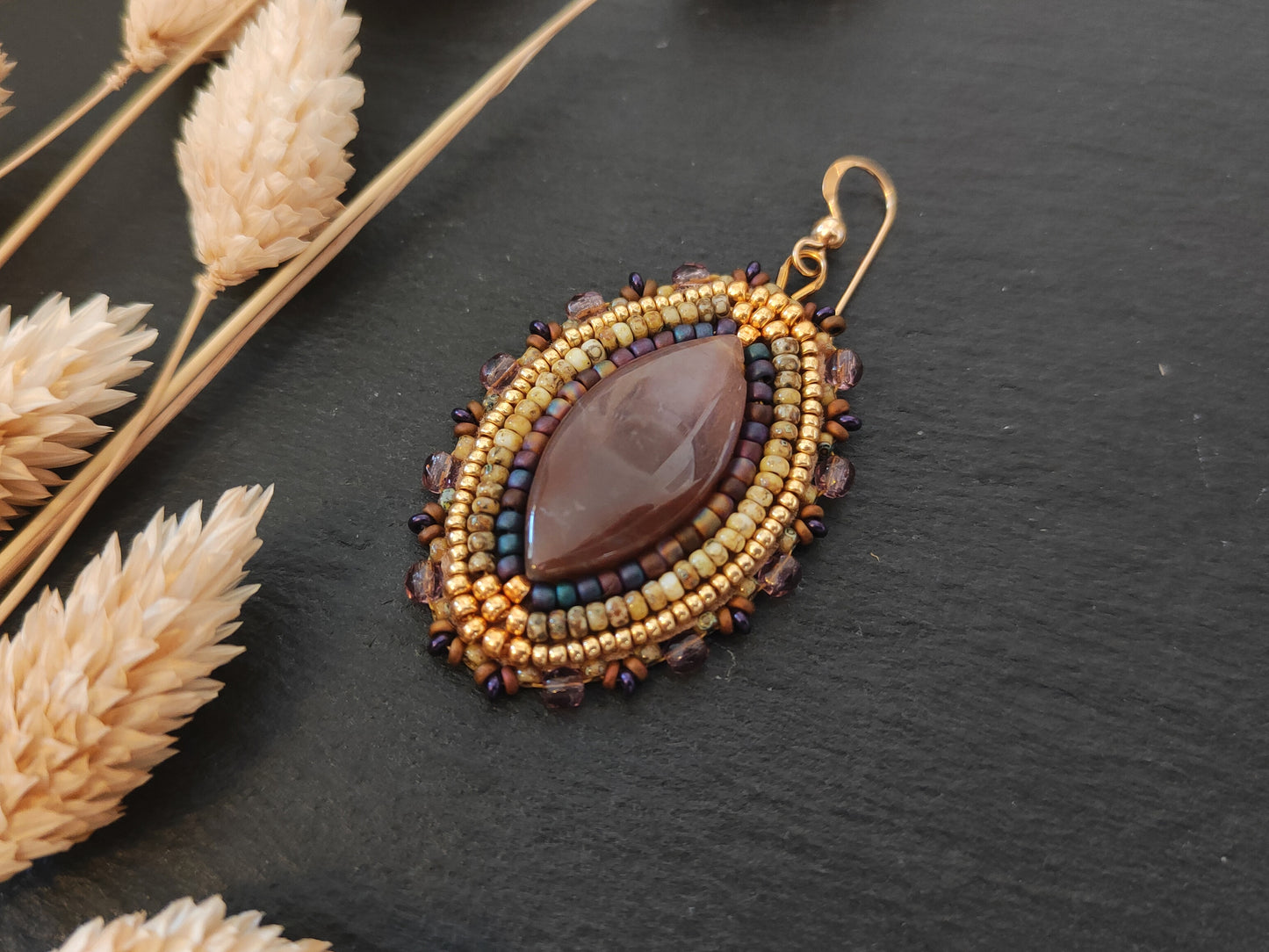 Ombre dangle earrings with agate - purple