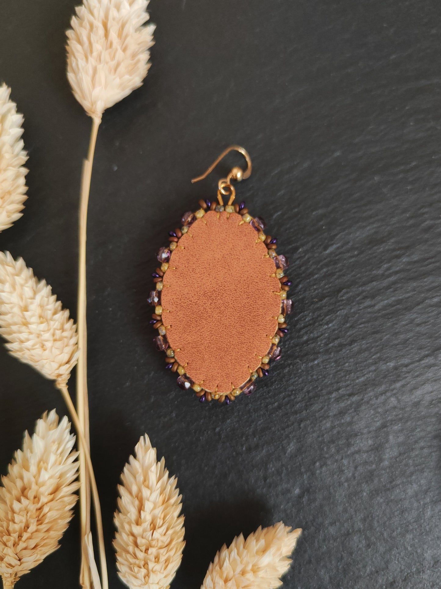 Ombre dangle earrings with agate - purple