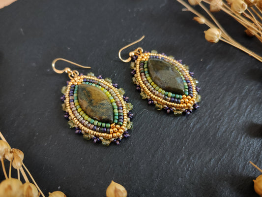 Ombre dangle earrings with agate - purple & green