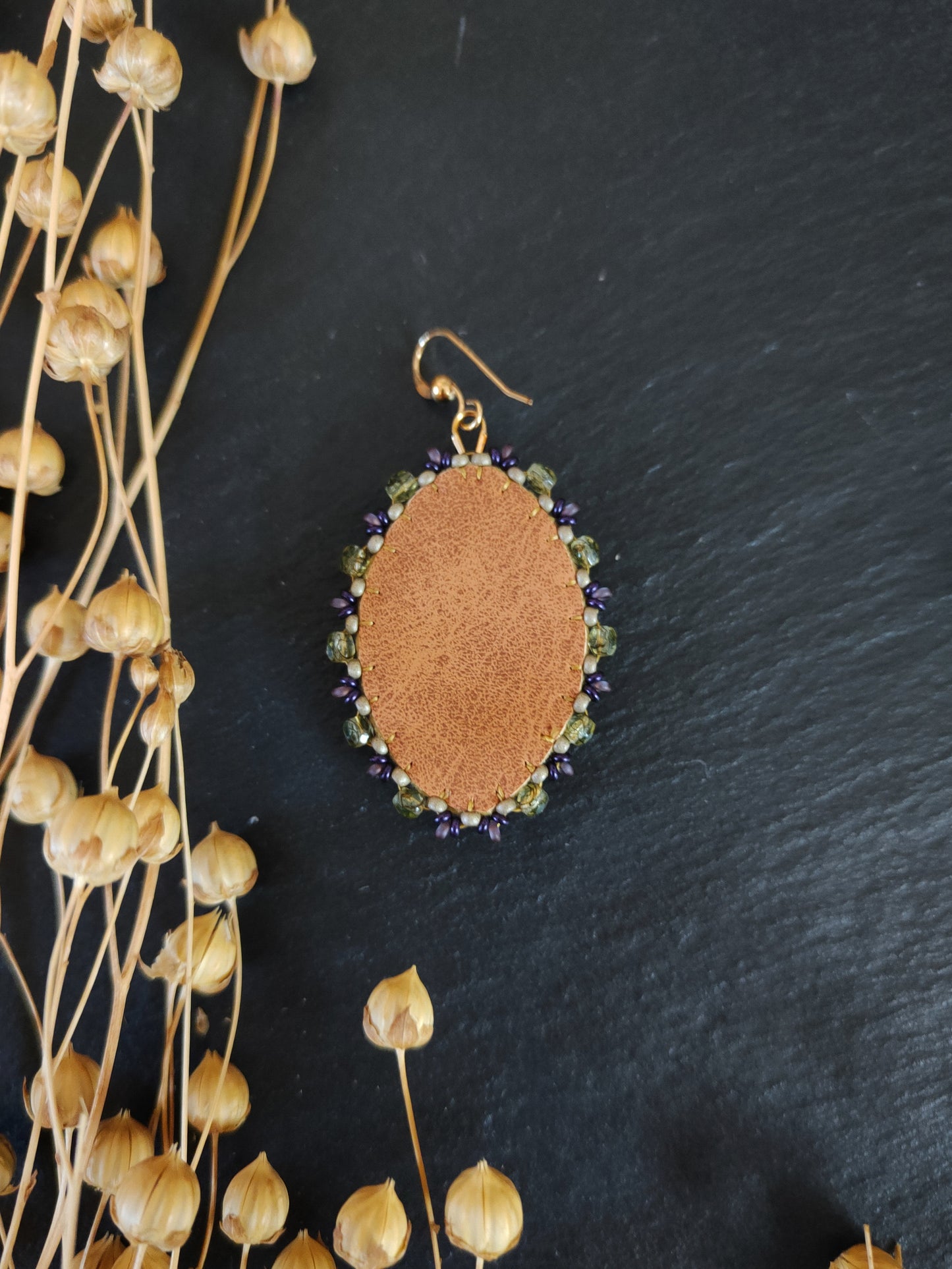 Ombre dangle earrings with agate - purple & green