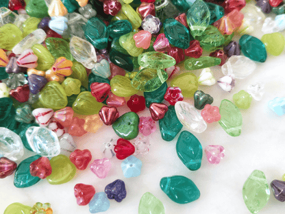 Leaf and bell flower beads - bead mix