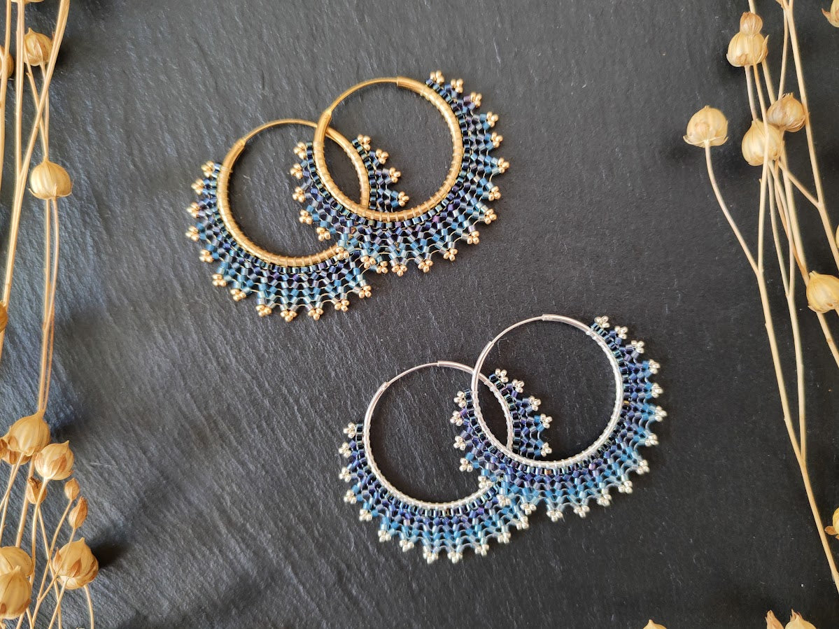 Brass hoop earrings "Neomi" - denim blue