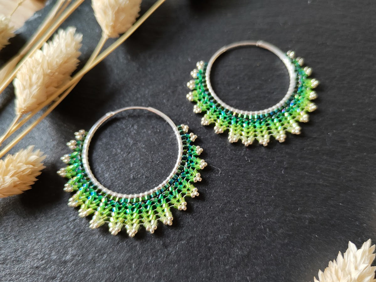Silver hoop earrings "Neomi" - green