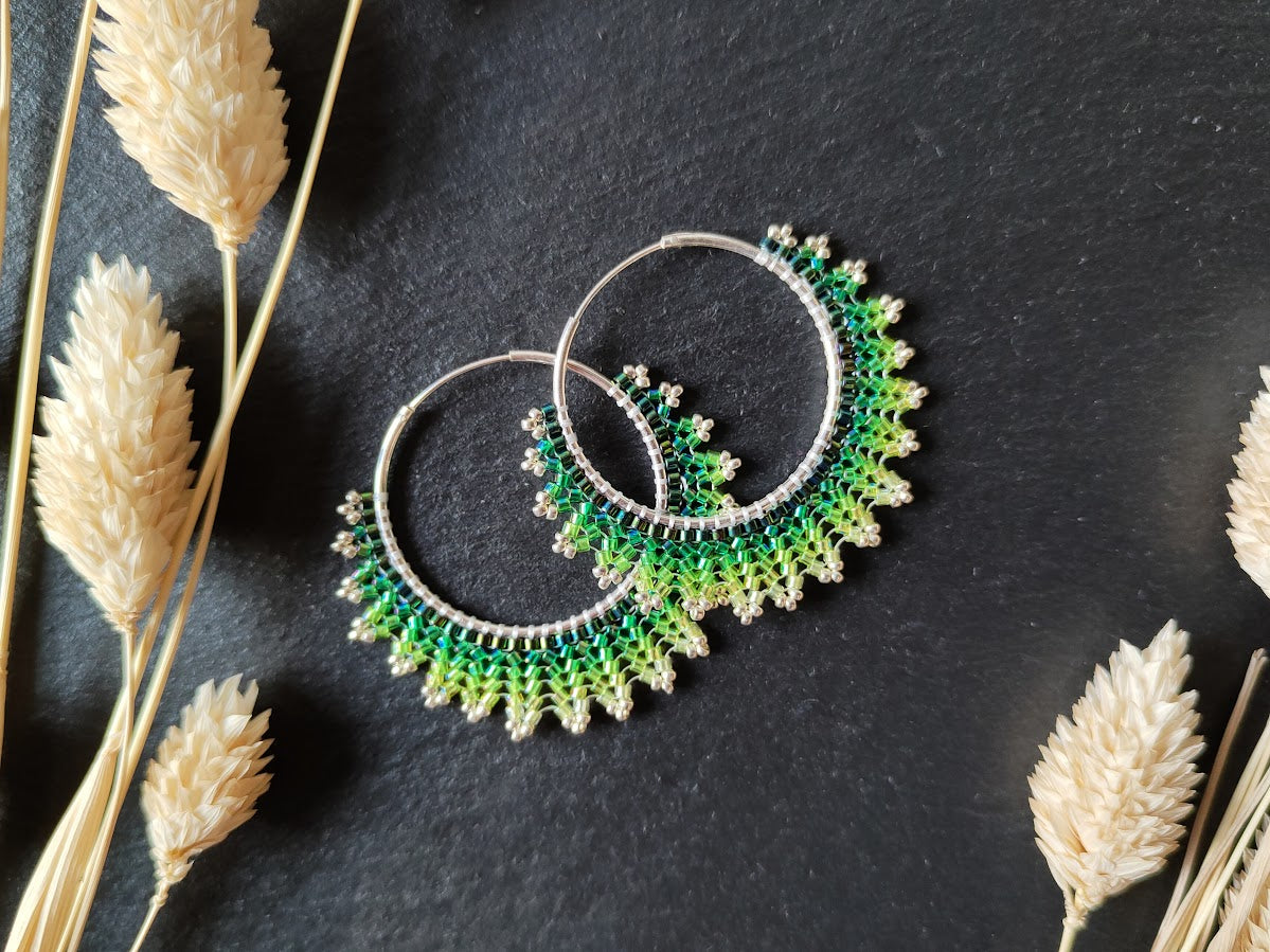 Silver hoop earrings "Neomi" - green