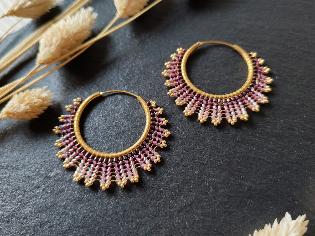 Brass hoop earrings "Neomi" - purple