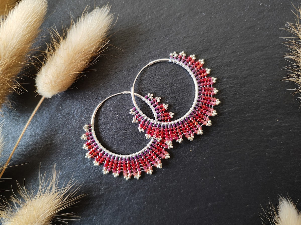 Silver hoop earrings "Neomi" - red