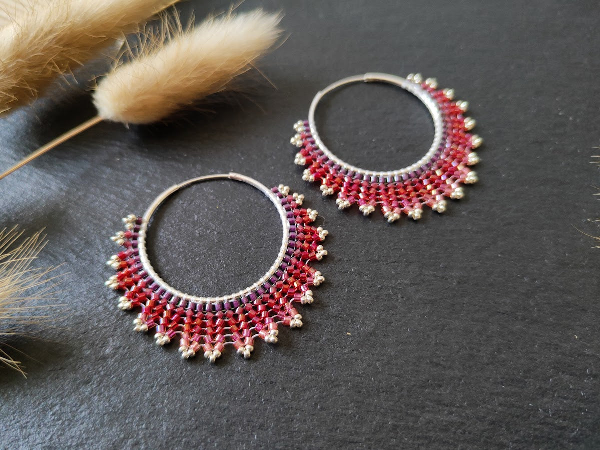 Silver hoop earrings "Neomi" - red