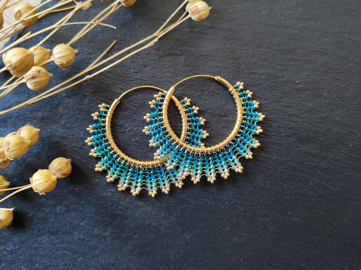 Brass hoop earrings "Neomi" - turquoise