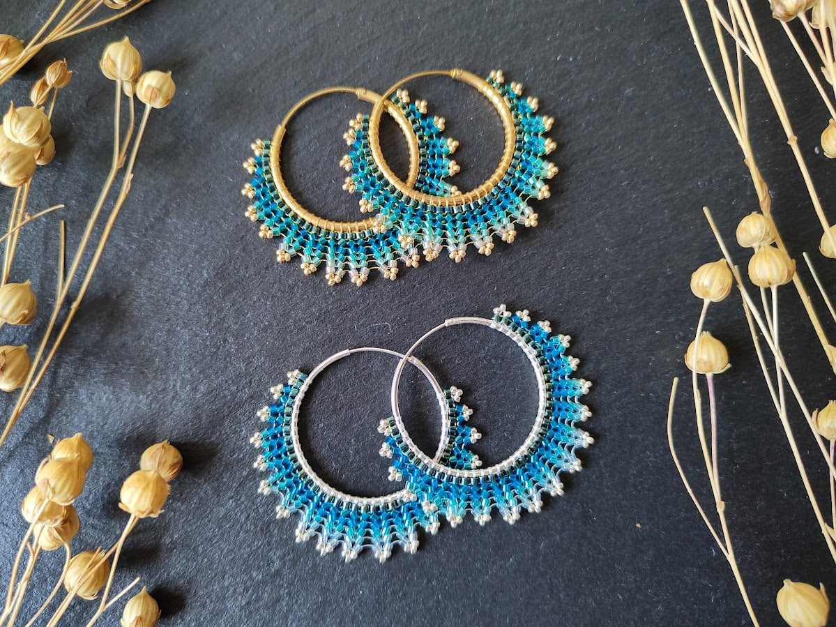 Brass hoop earrings "Neomi" - turquoise
