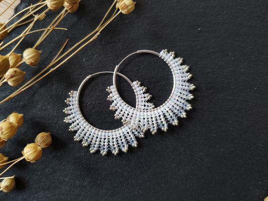 Silver hoop earrings "Neomi" - white