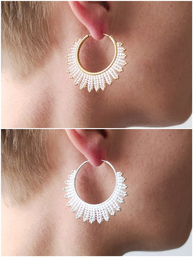 Silver hoop earrings "Neomi" - white