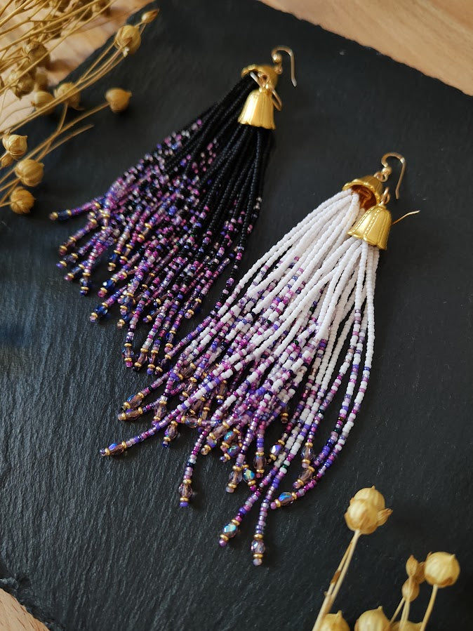 Tassel earrings "Nirvelli" - black & purple