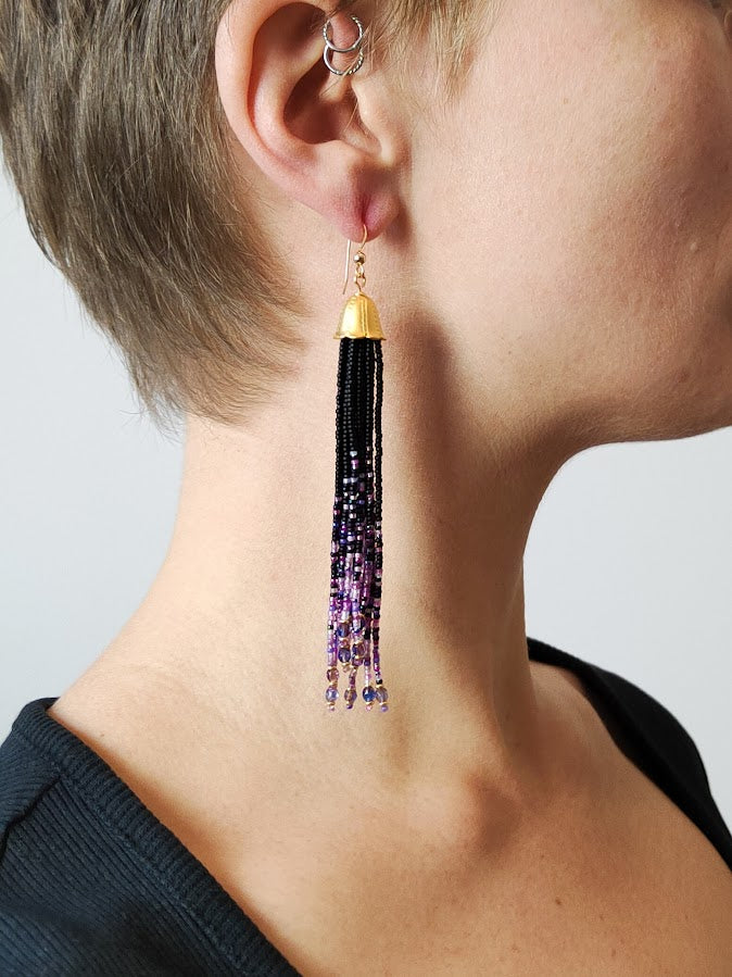 Tassel earrings "Nirvelli" - black & purple