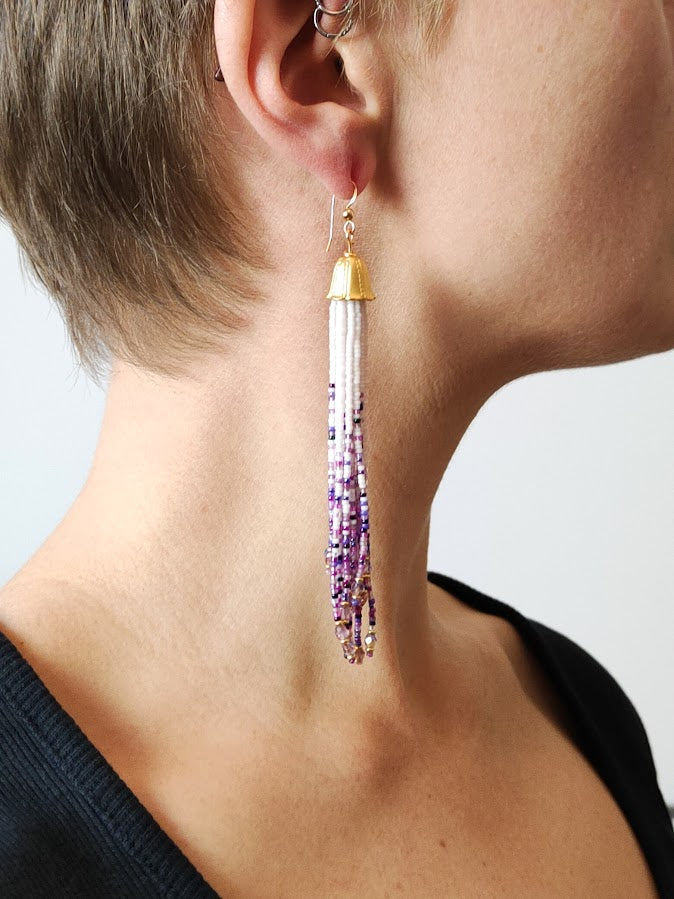 Tassel earrings "Nirvelli" - white & purple