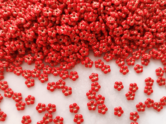 Forget-me-not flower beads 5mm - light red & gold