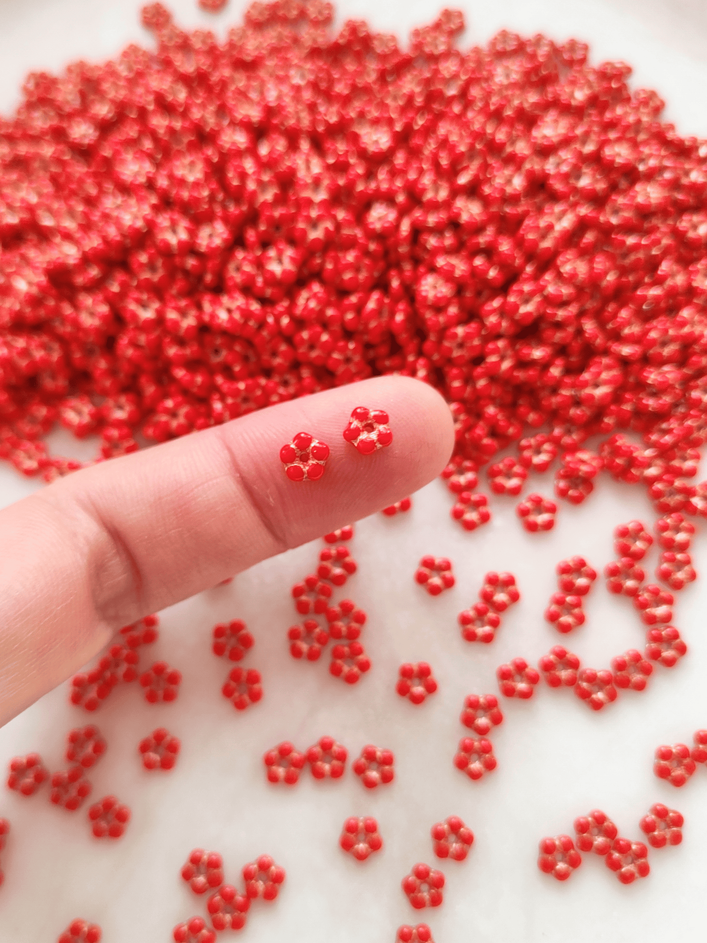 Vergiss-mein-nicht Blüten 5mm - helles Rot & Gold