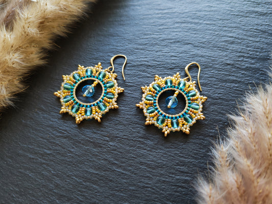 Woven earrings "Philippa" - turquoise & yellow