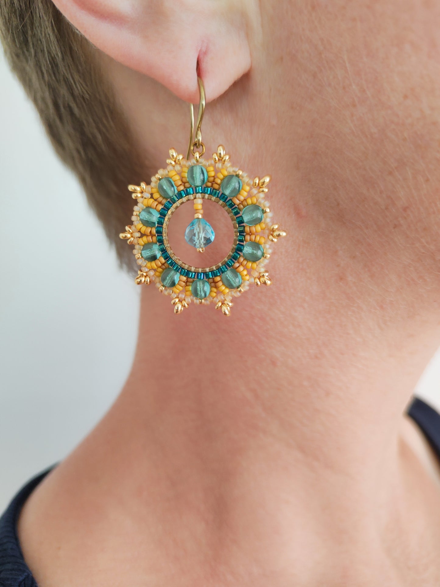 Woven earrings "Philippa" - turquoise & yellow
