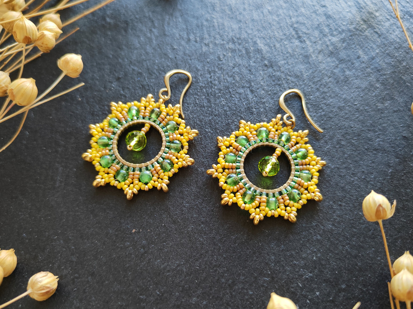Woven earrings "Philippa" - yellow & green