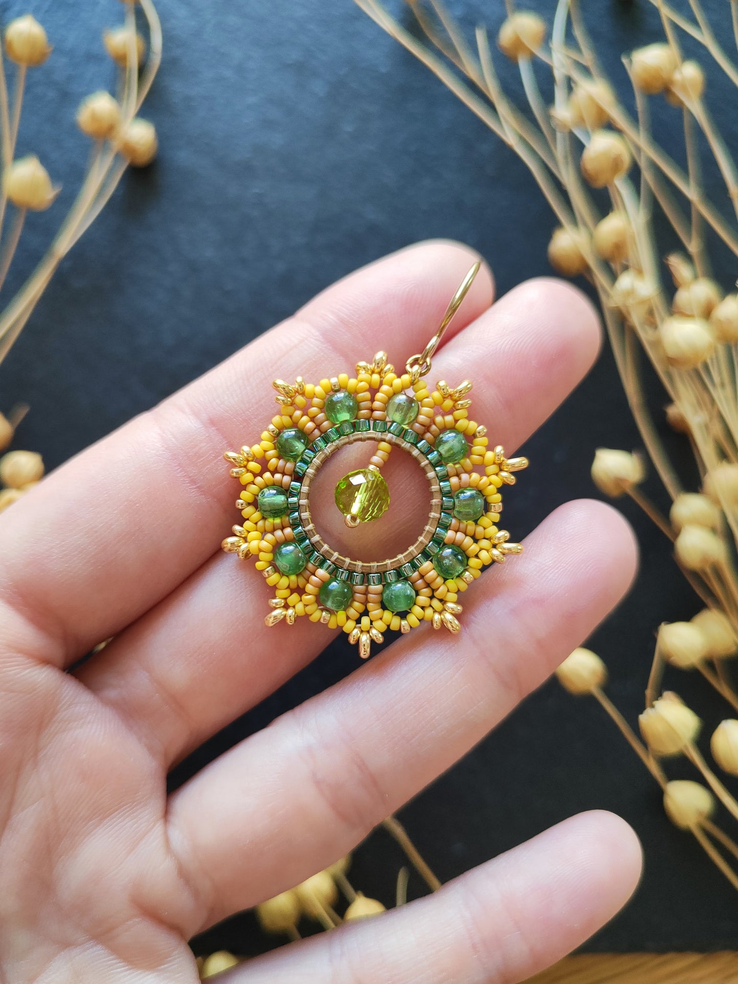Woven earrings "Philippa" - yellow & green