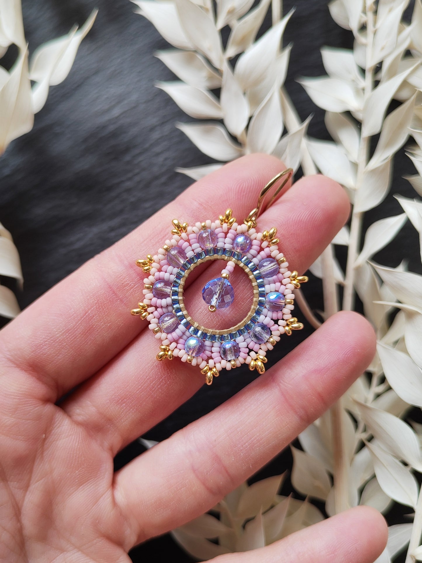 Woven earrings "Philippa" - pastel pink & purple