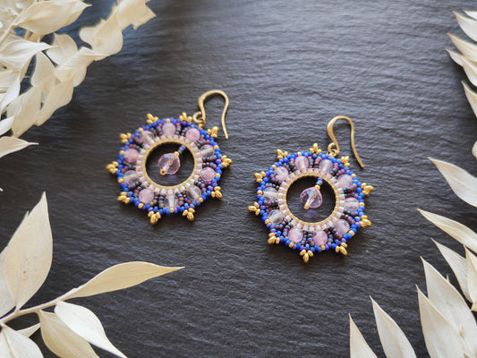 Woven earrings "Philippa" - light pink & purple