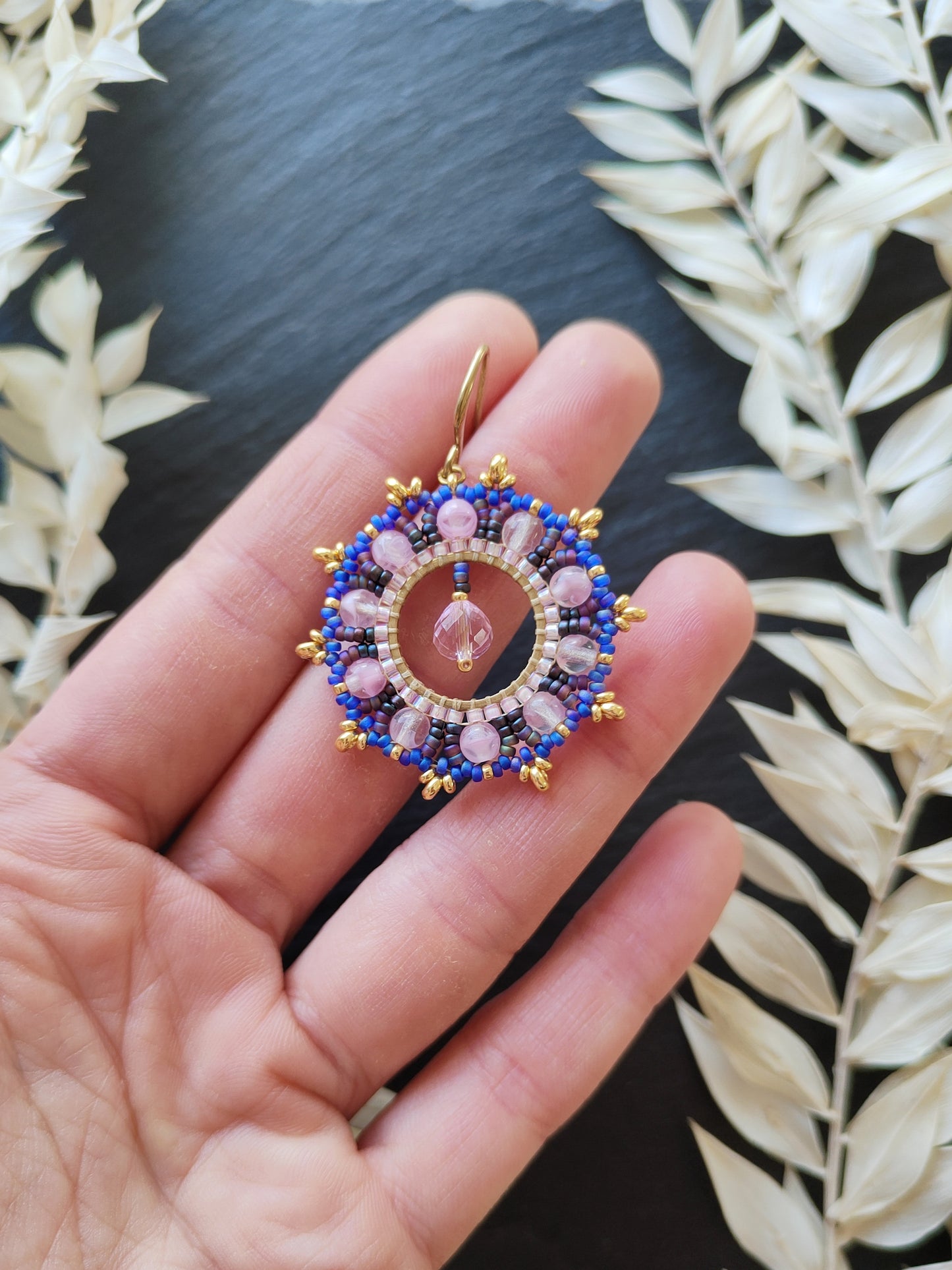 Woven earrings "Philippa" - light pink & purple