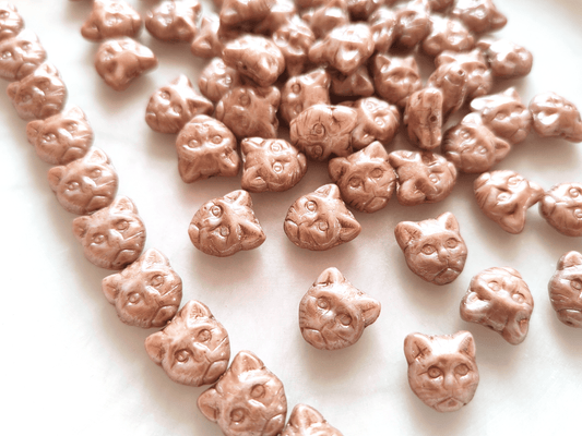 Cat face beads 13mm - beige & copper