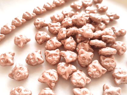 Cat face beads 13mm - beige & copper