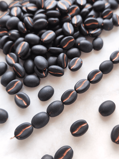 Coffee bean beads 11x8mm - matt black & copper