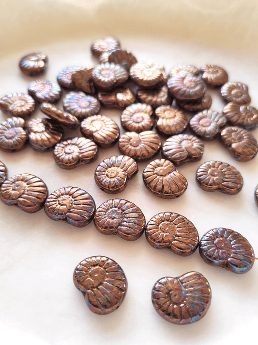 Snail shell beads 17x13mm - bronze & purple