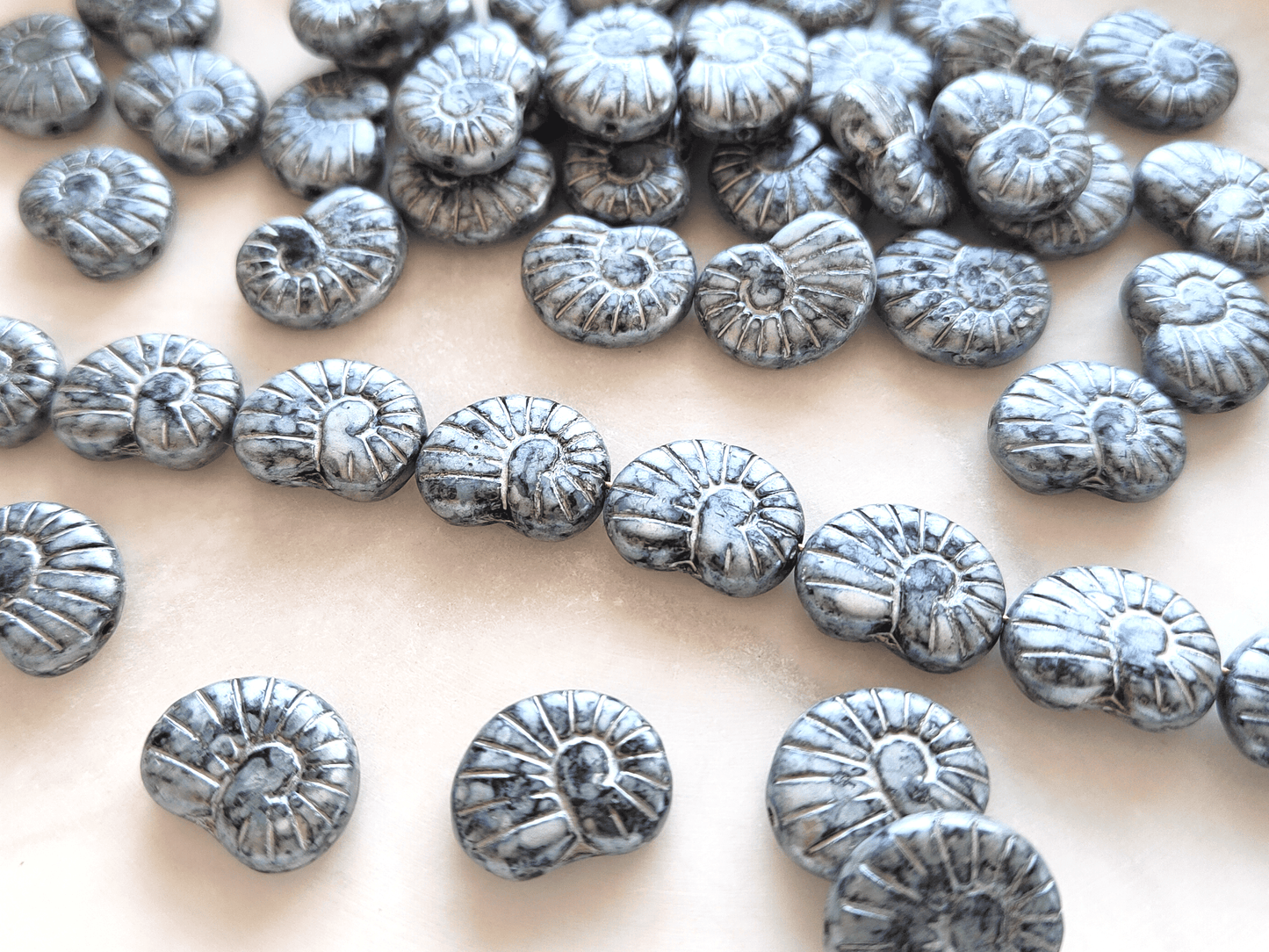 Snail shell beads 17x13mm - black & silver